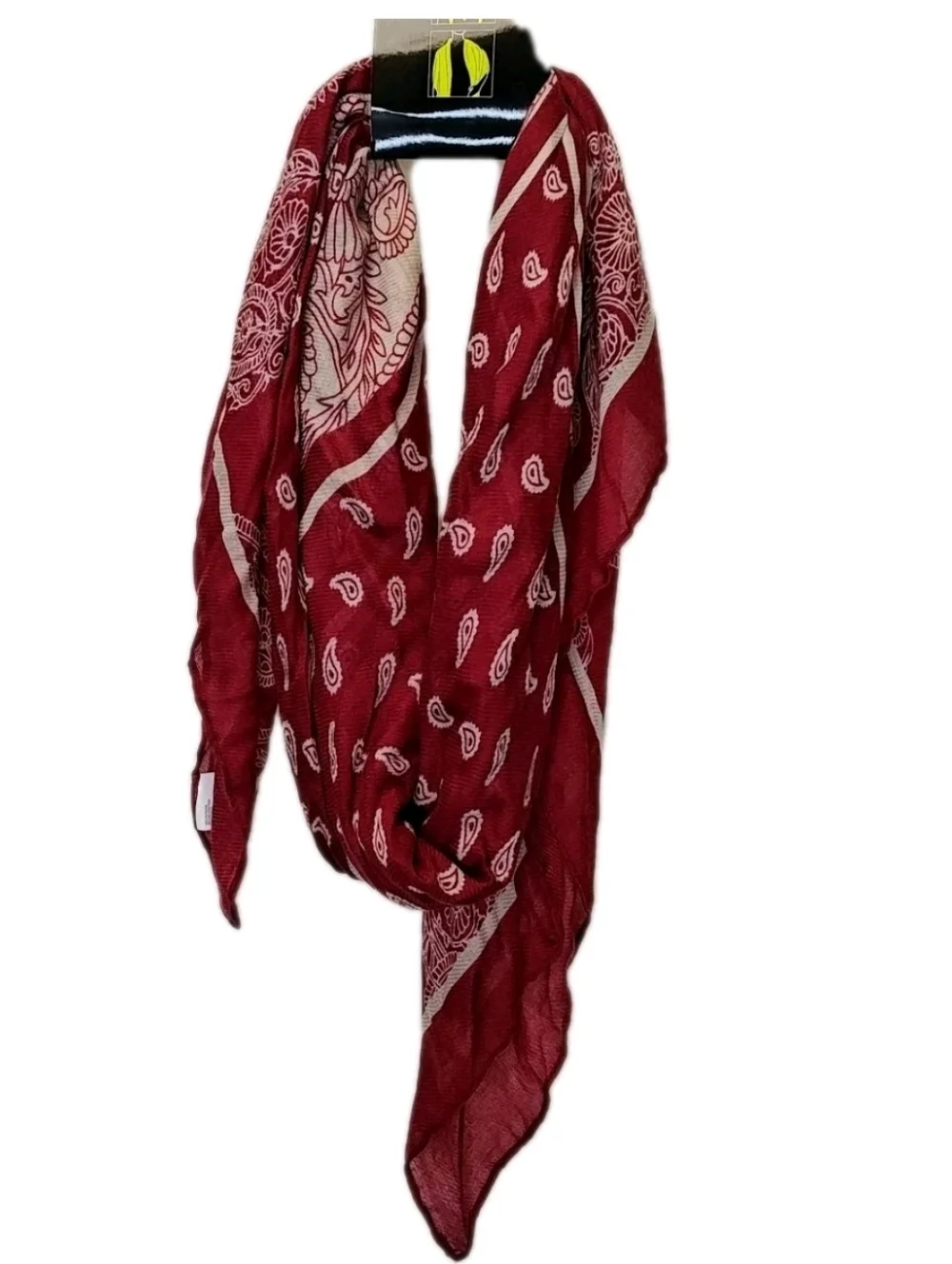 Western Boho Gauzy Bandana Blanket Wrap Scarf Maroon Red Pailsey 48